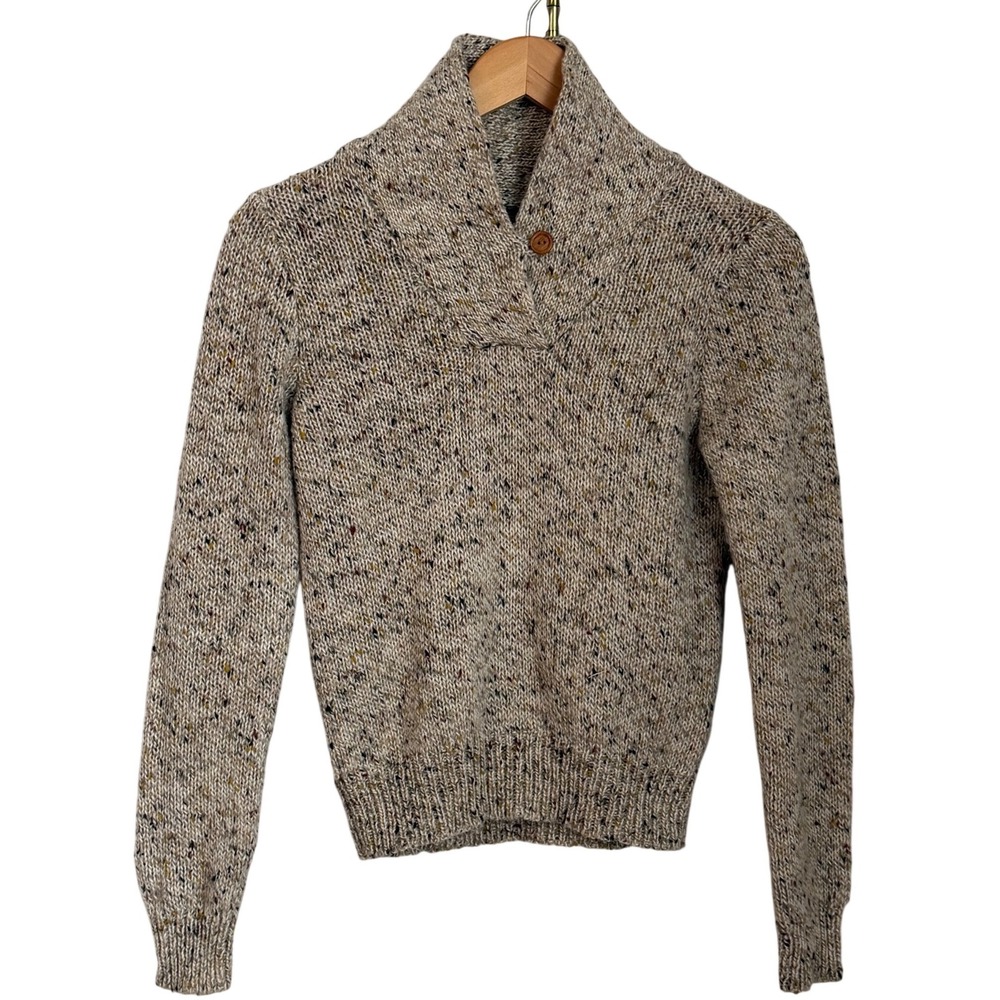Vintage Fedora Shawl Collar Mohair Sweater Womens Size M Tan Confetti Knit  Twee